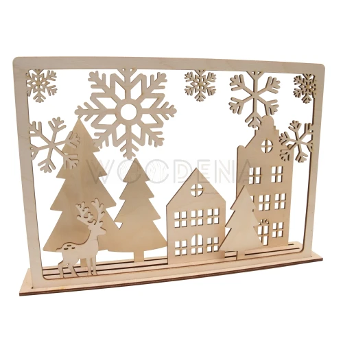 Dekoracja bożonarodzeniowa ze sklejki drewnianej - z kamieniczkami