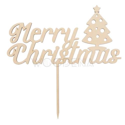 Napis na patyku drewniany - topper Merry Christmas