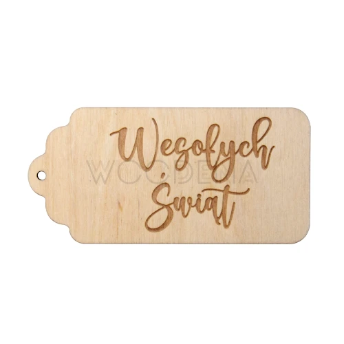 Bilecik drewniany z napisem Wesołych Świąt