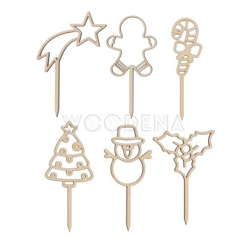 Mini toppery pikery bożonarodzeniowe z drewna