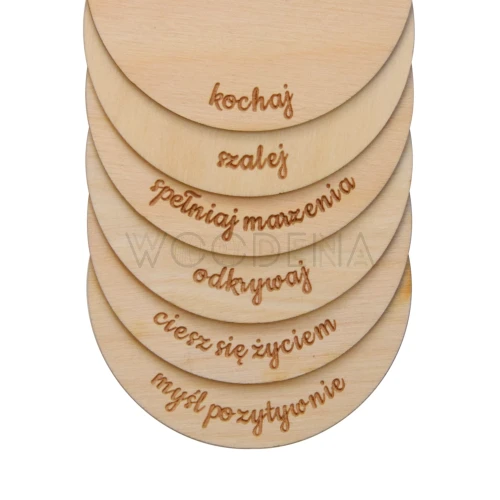 Drewniane podkładki pod kubek z życzeniami - komplet 6 sztuk