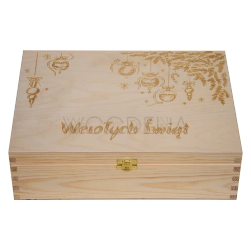 Pudełko z drewna z grawerem świątecznym - eko opakowanie na prezent bożonarodzeniowy