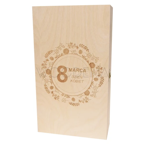 Pudełko na 2 butelki wina / likieru z grawerem - prezent na Dzień Kobiet