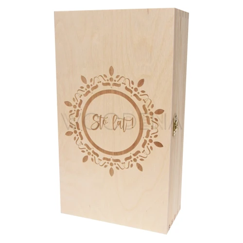 Drewniana skrzynka na dwie butelki wina z grawerem na urodziny