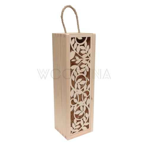 Skrzynka na alkohol / wino z ozdobną zasuwką - ażurowy motyw roślinny