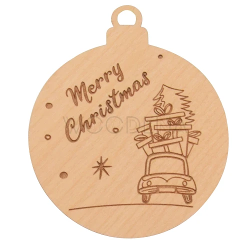 Drewniana bombka dekoracyjna z samochodem