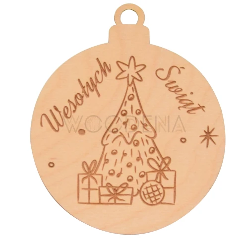 Drewniana zawieszka na choinkę z grawerem - bombka z choinką