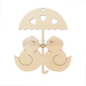 Wooden tag - chickens with umbrella