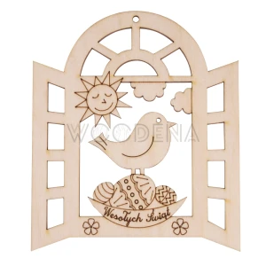 Wooden tag - bird in window