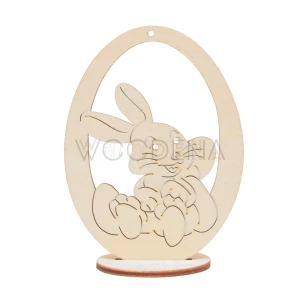 Wooden egg shaped Easter tag with bunny on stand
