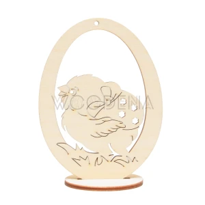 Wooden egg shaped Easter tag with chick on stand