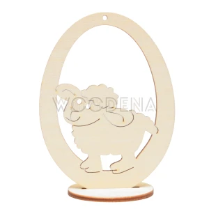 Plywood egg shaped Easter tag with lamb on stand