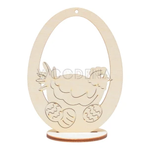 Plywood egg shaped Easter tag with sitter on stand