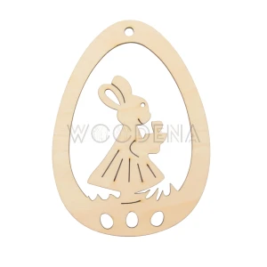 Wooden egg shaped Easter tag with bunny