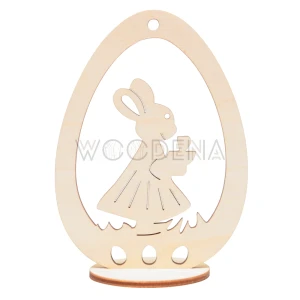 Plywood egg shaped Easter tag with bunny on stand