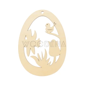 Wooden egg shaped Easter tag with openwork flowers