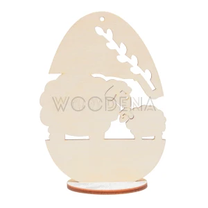 Wooden egg shaped Easter tag with sheeps on stand