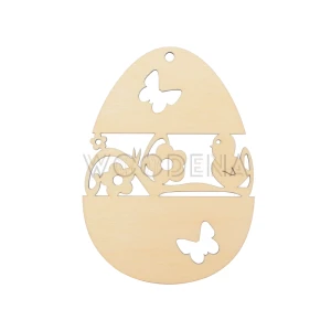 Plywood egg shaped Easter tag with flowers and butterflies