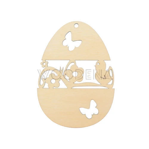 Plywood egg shaped Easter tag with flowers and butterflies