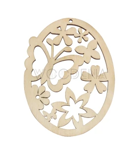 Wooden egg shaped Easter tag with butterfly