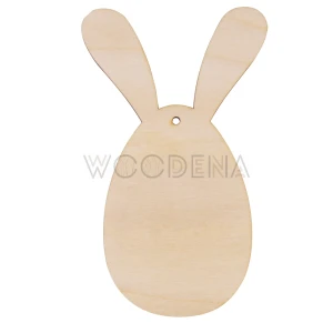 Wooden egg shaped Easter tag with rabbit ears