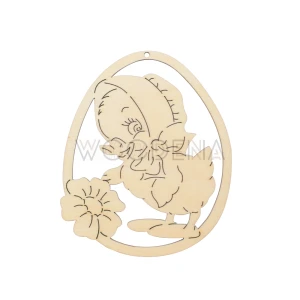 Wooden egg shaped Easter tag with chicken