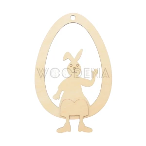 Wooden egg shaped Easter tag with cutout rabbit