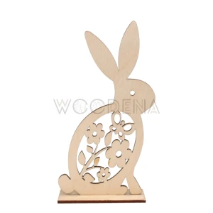 Wooden bunny with flowers on stand