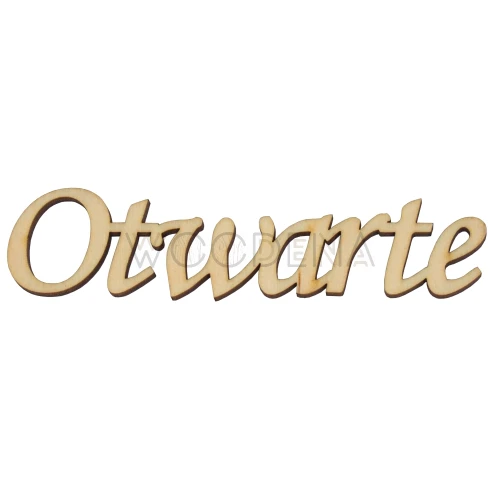 Wycinanka ze sklejki, napis Otwarte