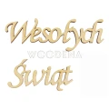 Drewniany napis Wesołych Świąt.
