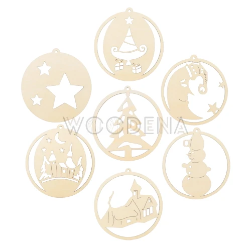 Wooden baubles for Christmas tree set
