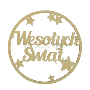 Wooden Christmas wreath "Wesołych Świąt" with stars