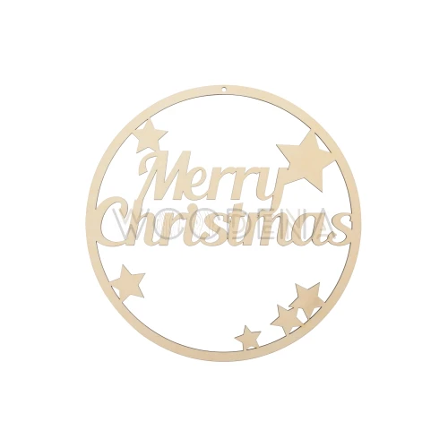 Wianek drewniany z napisem Merry Christmas, dekoracja z gwiazdami
