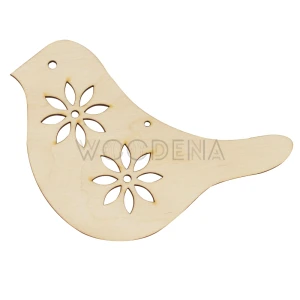 Wooden tag - bird with flowers
