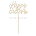 Drewniany topper Happy Easter ze sklejki brzozowej z motywem zajączka, dekoracja na tort wielkanocny.