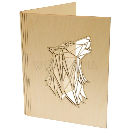 Wooden A4 / A5 binder for documents - geometric wolf