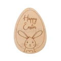Zawieszka Happy Easter ze sklejki brzozowej w kształcie jajka, z grawerem zajączka i napisem Happy Easter.