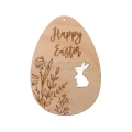Zawieszka Wesołego Alleluja w kształcie jajka z grawerem Happy Easter, królikiem i roślinami.