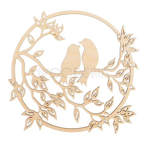 Wooden hoop with tree and birds