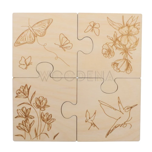 Wooden engraved puzzle, set of 4 coasters - 1