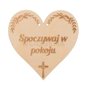 Zawieszka na znicz serce z drewna "Spoczywaj w pokoju"