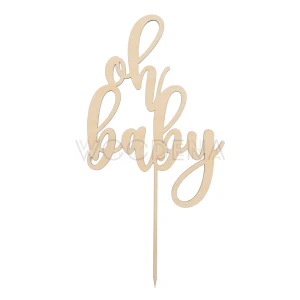 Drewniany napis "oh baby" na patyku - topper ze sklejki