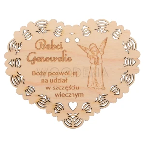 Zawieszka na znicz serce z drewna z grawerem dla babci - z imieniem
