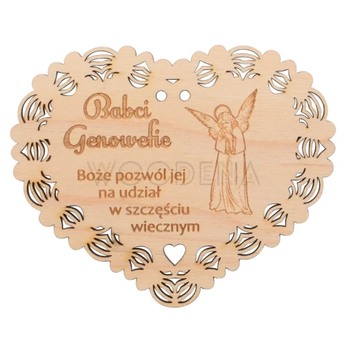 Zawieszka na znicz serce z drewna z grawerem dla babci - z imieniem
