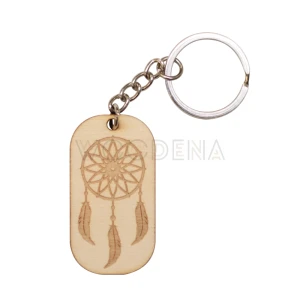 Wooden key ring with engraved dream catcher