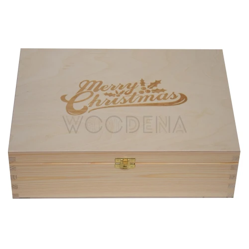 Wooden box with hinged lid - christmas engraved gift box