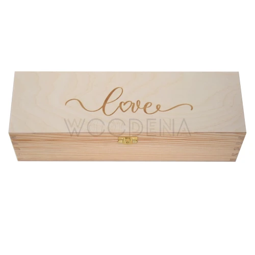 Single wine box with hinged lid - engraved box with wedding pattern
