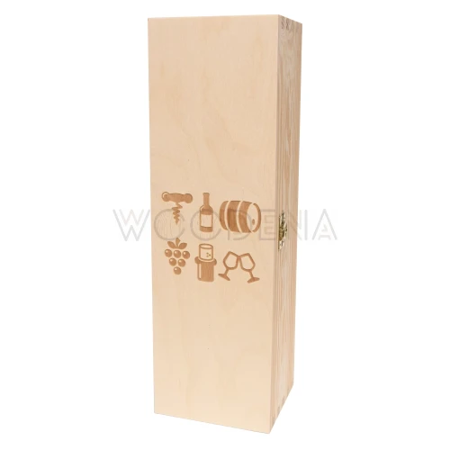 Single wine box with hinged lid - wooden box with universal pattern for everyone