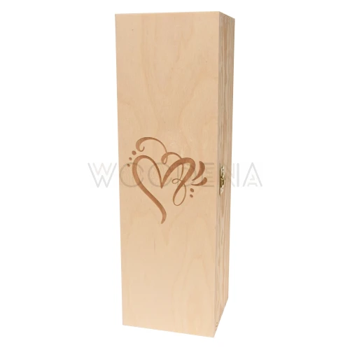 Single wine box with hinged lid - engraved box with heart for beloved person