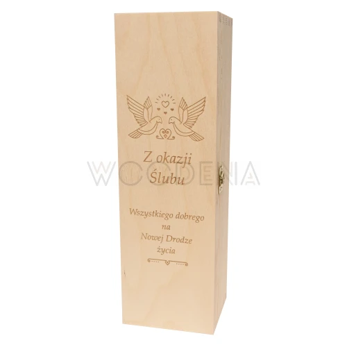 Single wine box with hinged lid - engraved box for Wedding